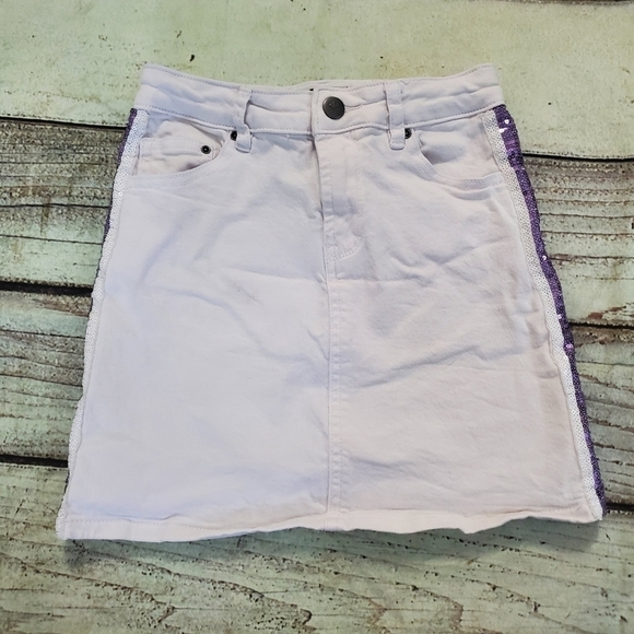 Kidpik Denim White with Purple Sequin Stripe Skirt - Picture 4 of 10